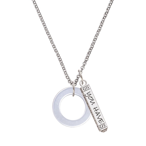 Delight Jewelry Acrylic 7/8" Ring Imitation Pearl Silvertone Live the Life You Have Imagined Bar Charm Necklace, 23"