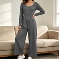 thumbnail image 4 of Lenpel Womens Casual Jumpsuits Square Neck Long Sleeve Back Zipper Rompers Solid Color Wide Leg Fashion Fall Clothes(Gray,Large), 4 of 7