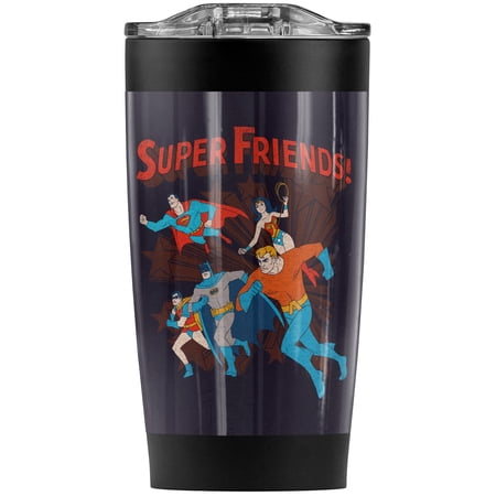 Justice League Super Friends Running Stainless Steel Tumbler 20 oz Coffee Travel Mug/Cup Vacuum Insulated & Double Wall with Leakproof Sliding Lid | Great for Hot Drinks and Cold Beverages