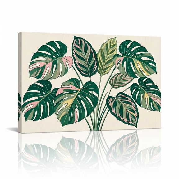 XaaKee Tropical Flora Canvas Wall Art Prints Leaf Cluster Botanical Wall Art Modern Canvas Prints Wall Art Framed 18x12Inch