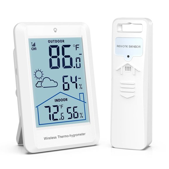 AMIR Indoor Outdoor Thermometer Wireless Weather Stations, Accurate Digital Hygrometer Temperature Humidity Meter,328ft/100m Range,Inside Outside Thermometer for Home Patio(White)