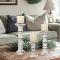 thumbnail image 4 of Candle Holder for Pillar Candle Set of 3, Farmhouse Wood Candle Holder, Rustic Wooden Candle Stand, Vintage Tall Candle Stand Decorative for Living Room, Table Centerpiece (Antique White), 4 of 12