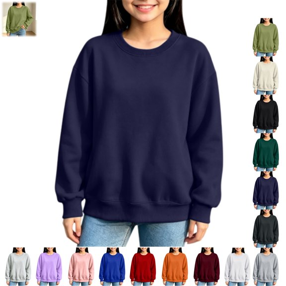 YOUYEDIAN Girls Oversized Sweatshirts Boys Casual Versatile Long Sleeve Fleece Crewneck Pullover Tops