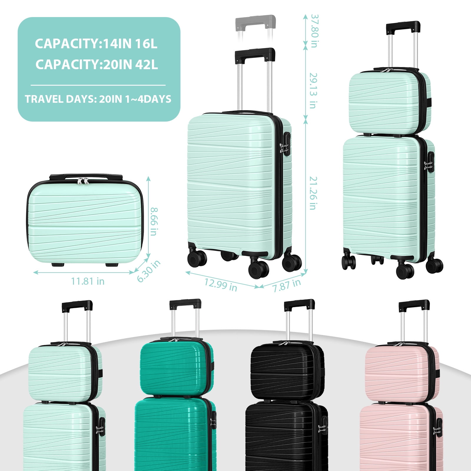 Travel Business Trip Slanted Stripe Luggage Set PP 2 Piece (14"+20") Blue