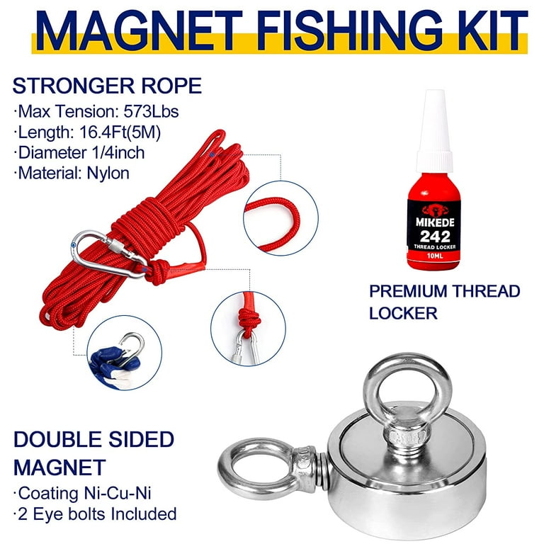 DIYMAG Fishing Magnets Double Sided, Strong Combined 450lbs Pulling Force Neodymium  Magnet Fishing Kit with Nylon Rope, 1.89inch Diameter Rare Earth Magnet for  Magnetic Fishing and River Lake Hunting 