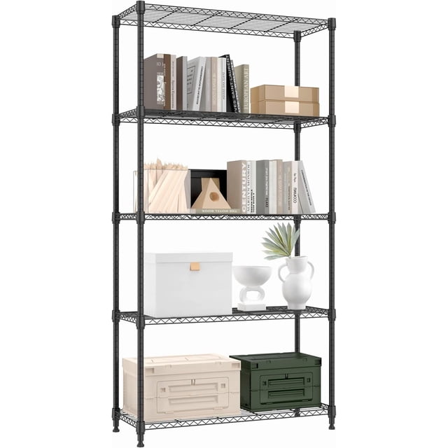 M MZG 1250 lbs Estantería de 5 Niveles Estantes de Almacenamiento de Metal Estantería de Alambre Organizadores de Armario de Alta Resistencia para Garaje Cocina Baño Lavandería Negro 13.8" D x 35.4"