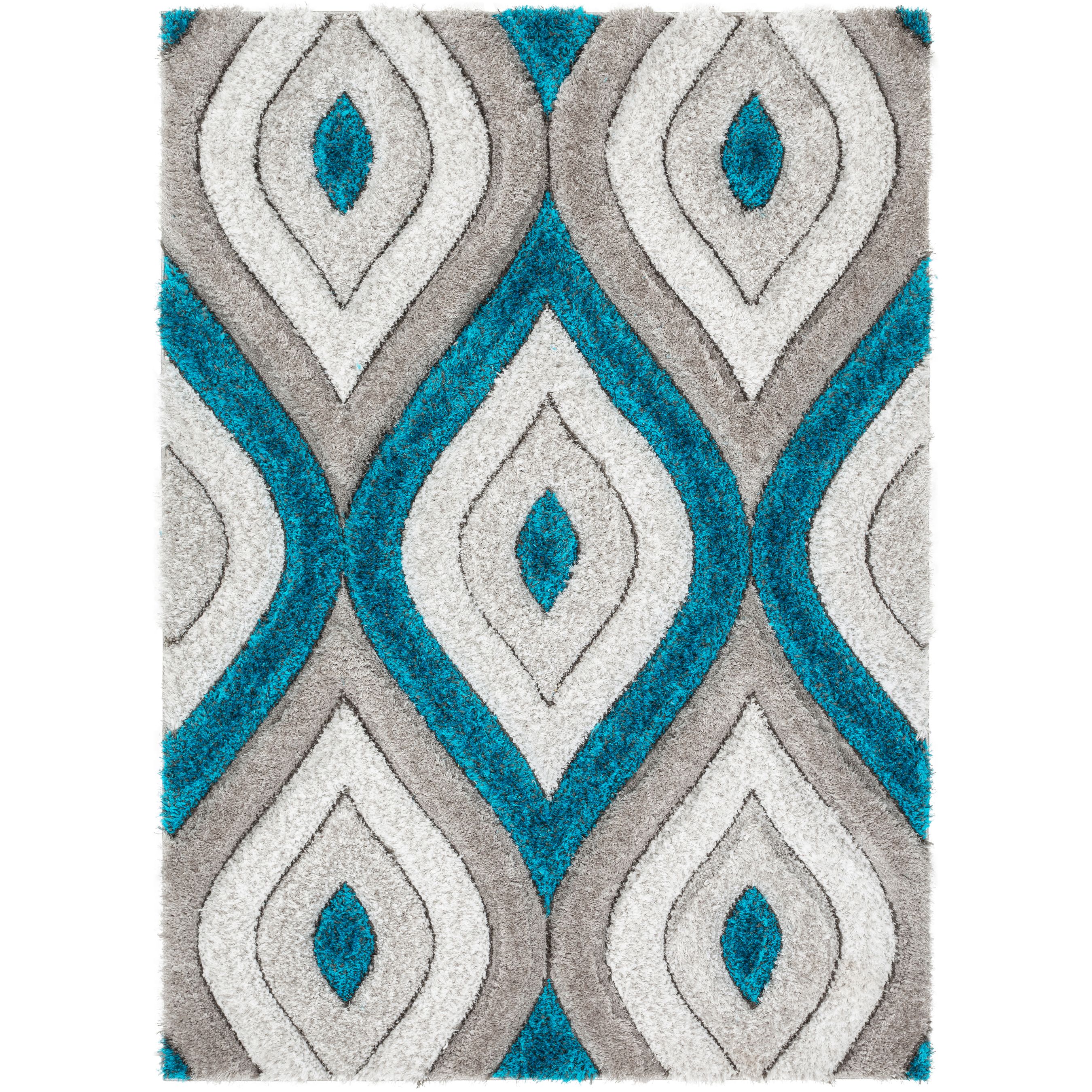 Well Woven Moira Blue Geometric Trellis Thick Soft Plush 3D Textured