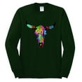 thumbnail image 2 of Wild Bobby, Colorful Rainbow Cow Bull Skull Animal Lover Mens Long Sleeve Shirt, Forest Green, 2XL, 2 of 3