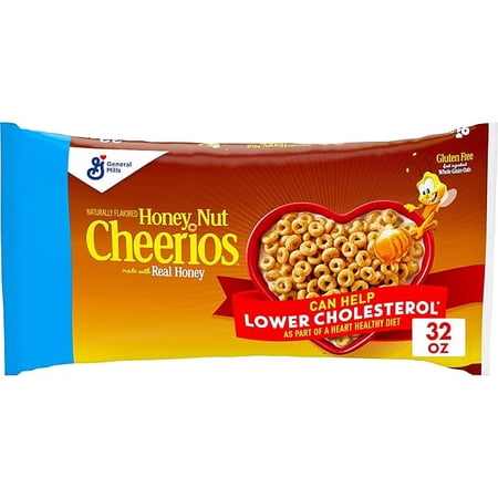Honey Nut Cheerios, Heart Healthy Gluten Free Breakfast Cereal with Whole Grain Oats, Resealable Value Bag, 32 oz