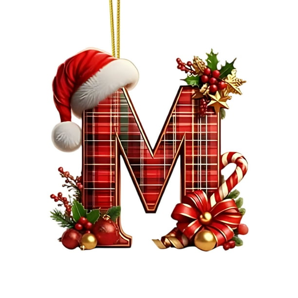 Adornos Navideños con Monograma Acrílico de 26 Letras y Gorro de Papá Noel | Adornos Colgantes 2D para Árbol de Navidad | Decoración Navideña para El Hogar | Adornos Navideños Multiusos para Chimenea