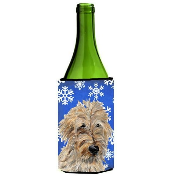 Golden Doodle 2 Winter Snowflakes Wine bottle sleeve Hugger  24 Oz.