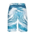 thumbnail image 4 of Wave Print Relaxed Fit Swim Trunks for Men Quick-Dry Board Shorts Sporty Bottoms Mesh Lining Water Sportswear, 4 of 4