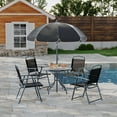 thumbnail image 2 of Set de Comedor Exterior 6 Piezas con Sombrilla | Mesa de Vidrio Templado, 4 Sillas Plegables | Muebles de Jardín para Terraza, Patio o Piscina - Color negro, 2 of 8