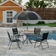 thumbnail image 2 of Set de Comedor Exterior – 6 Piezas – Mesa de Vidrio Templado – 4 Sillas Plegables – Sombrilla Incluida – Jardín, Patio, Terraza o Piscina – Negro, 2 of 8