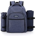 thumbnail image 2 of Picnic Backpack Bag for 4 Person with Cooler Compartment, Detachable Bottle/Wine Holder, Fleece Blanket, Plates and Cutlery Set(4 Person, Navy), 2 of 9