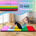 thumbnail image 3 of Betterhood 5-Panel Folding Gymnastics Mats for Tumbling, 79"x32"x1.5" Exercise Mats W/Hook & Loop, Non-Slip Bottom & Carrying Handles, Rainbow Gym Mats for Kids, Tumbling Mats for Home, 3 of 7