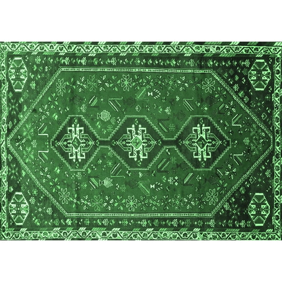 Ahgly Company Indoor Rectangle Persian Emerald Green Traditional Area Rugs, 5' x 7'