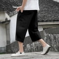 thumbnail image 3 of toraway Men's Cropped Shorts Loose Elastic Drawstring Conical Casual Linen Shorts For Men L, 3 of 3