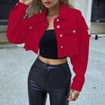 thumbnail image 5 of YDFCWXW Womens Denim Jacket Womens Denim Jacket Women Cropped Distressed Button Down Jackets Trendy Long Sleeve Frayed Coat Red, XS, 5 of 9