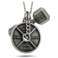thumbnail image 3 of Women's Antique Finish Combo Necklace-Phil 4:13 Dumbbell/Luke 1:37 Weight Plate by Shields of Strength, 3 of 4