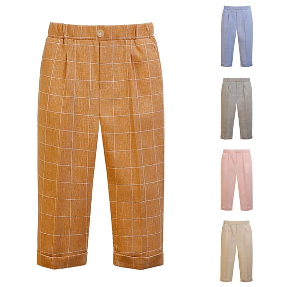 Bigetiay School Pants for Boys Straight Pants with Pockets Pull On Chino Pants Stretch Pants Boys Orange Uniform Pants Boys Pants Size 8-9 Years