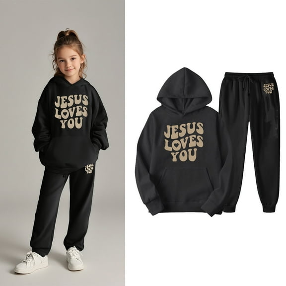 KidS Boys Jesus Loves You Hoodies Long Sleeve Fashion Graphic Hoodies Oversize Pullover and Sweatpants 2 Pcs Fall Winter Clothes Faith Over Fear Hoodie 3-4 Years Cute Boys Girls Clothing