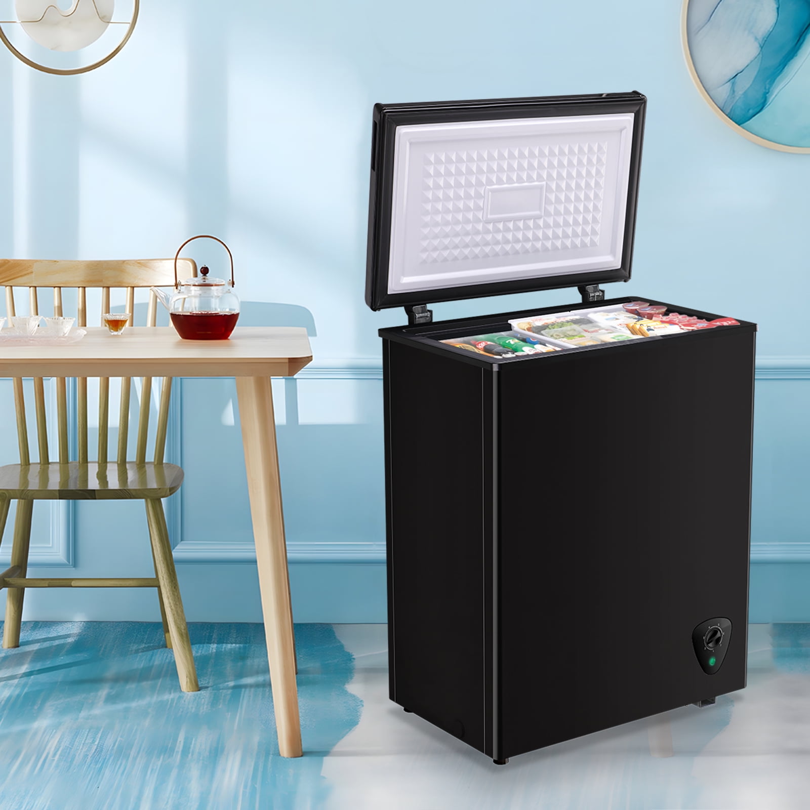 TACOOL Mini Chest Freezer 4.35Cu.ft with Two Removable Baskets Small Freezer with 7 Control Thermostat Control from -11.2℉to 50℉BLACK