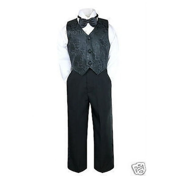 Baby Infant Boy Toddler Baptism Formal Wedding Vest Suit Black S M L XL 2T 3T 4T