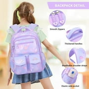 Ficcug School Backpack Girls School Bag,25L Wear-Resistant Lightweight Kids Backpacks Fashion Waterproof Bookbag,Purple