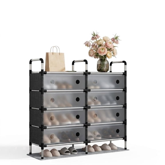 JOWBOOW Dustproof Stackable 5-Tier 2-Column Shoe Storage Cabinet 1 Pack Black