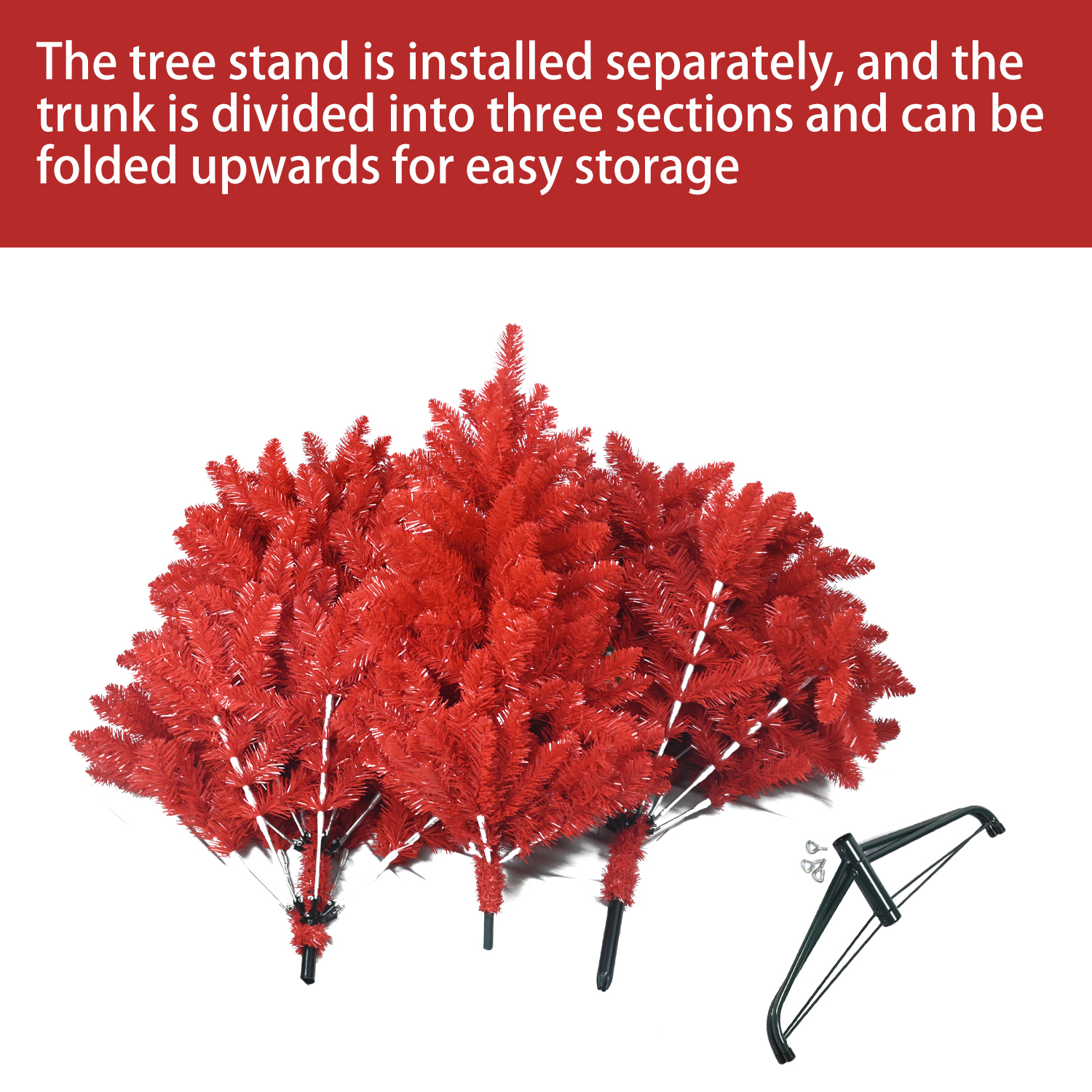 Hommoo 7FT Red PVC Christmas Tree with 1066 Tips, Hinged Branches for Easy Setup, Stable Metal Stand, Bold Holiday Decoration, Red