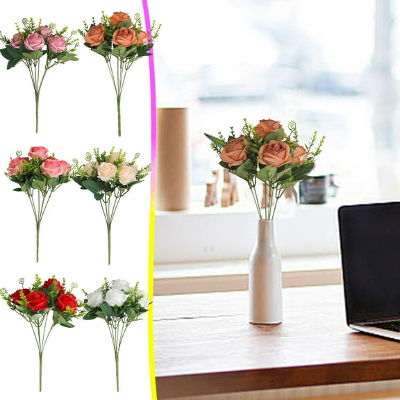 Clearance under 5 Artificial Plants Faux Flowers Beautiful Artificial Silk Fake Flowers Wedding Valentines Bouquet Bridal Decor