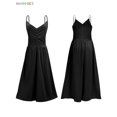 thumbnail image 3 of BadPiggies Women's Plus Size Midi Dress Casual Spaghetti Strap Cami Sleeveless V-neck Solid Sundress for Party Summer Beach (XL, Black), 3 of 6