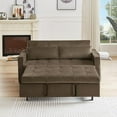 thumbnail image 3 of Knocbel Modern Multifunctional Velvet Recliner Sofa Convertible Sofa Bed with Side Coffee Table, Pullout Bed, 2 Lumbar Pillows and Adjustable Backrest, 58.26"W x 37.99"D x 31.49"H Light Brown, 3 of 9