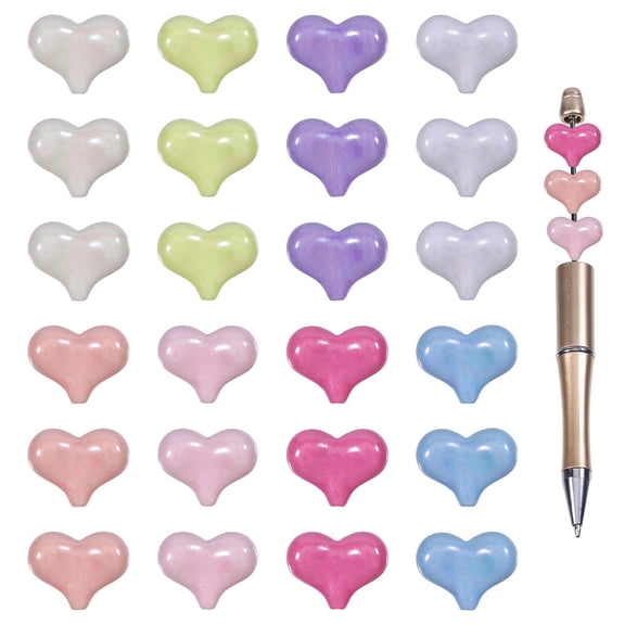 80 Pcs Acrylic Heart Focus Bead Beaded Pens Beads for Beaded Pen Making Bracelets DIY for Heart Charms for Jewelry Making