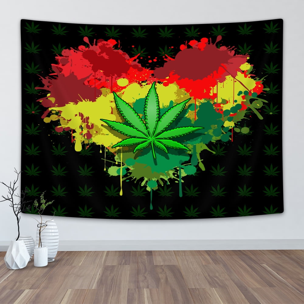 Marijuana Leaf Tapestry Heart Marihuana Weed Rainbow Hanging Wall Decor