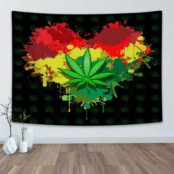 Marijuana Leaf Tapestry Heart Marihuana Weed Rainbow Hanging Wall Decor Colorful Tie Dye