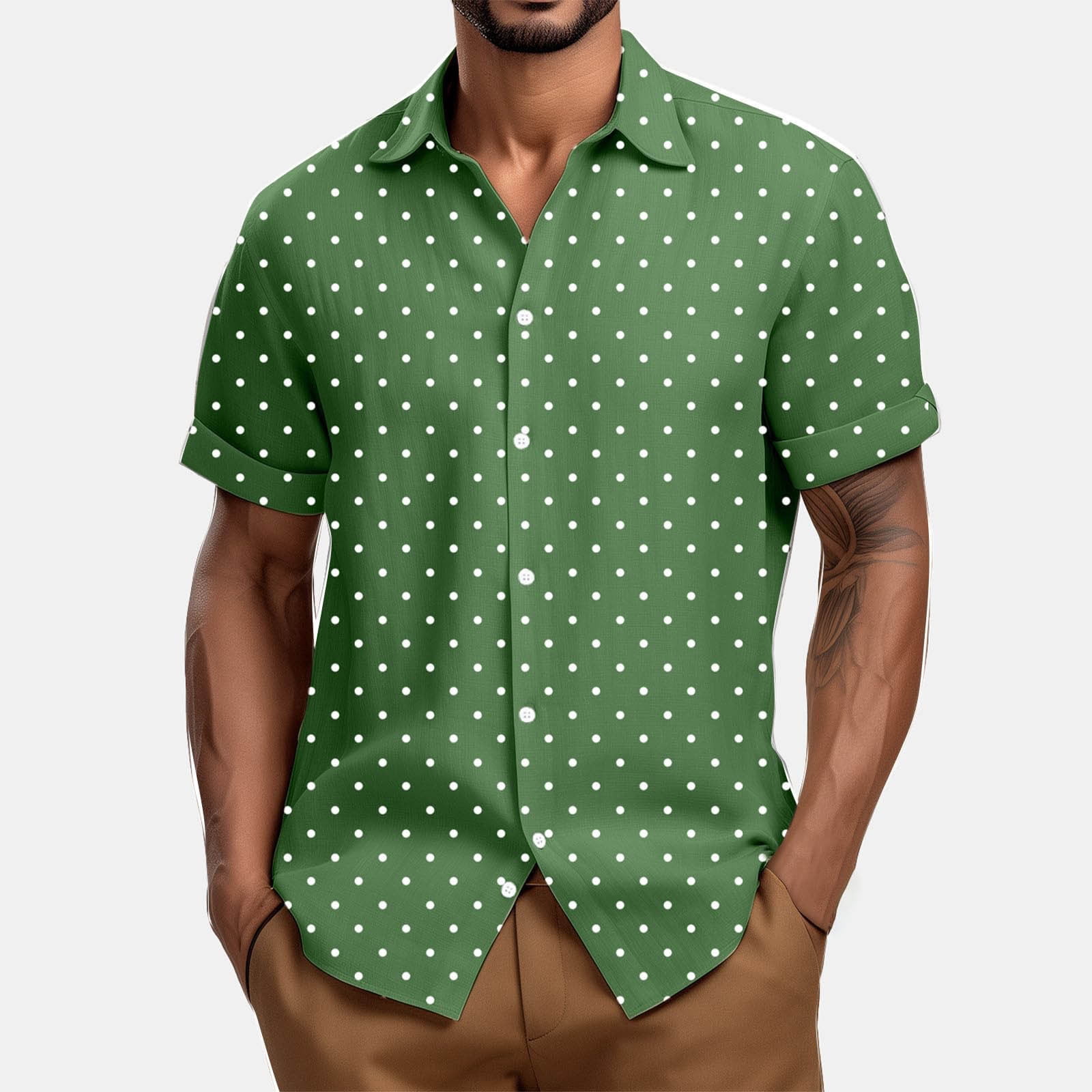 dot button-down short sleeve shirt（XL） ohmzyzo Short Sleeve Button Down Shirts for Men Casual Vintage