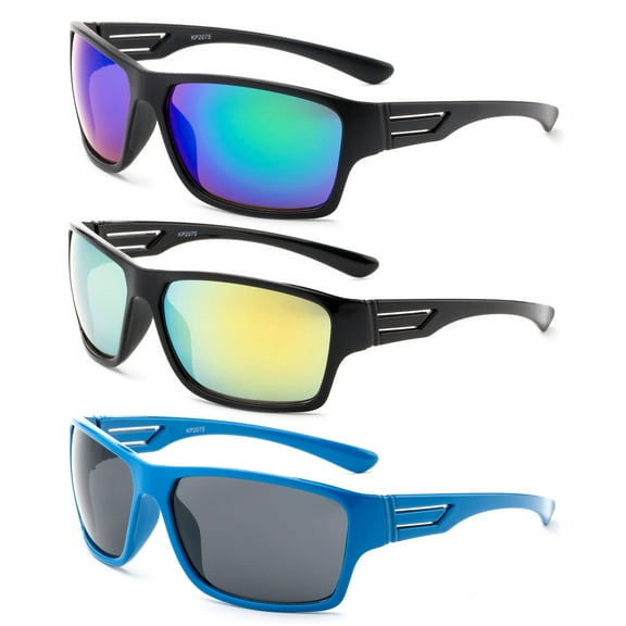 3 Pairs Newbee Fashion - "School" Kyra Kids Sport Design Wrap Around Flash/Mirror Sunglasses