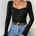 thumbnail image 6 of AherBiu Cute Tops for Women Long Sleeve Shirt Eyelet Low Cut Square Neck Stretch Slim Fitted Going out Tops, 6 of 9