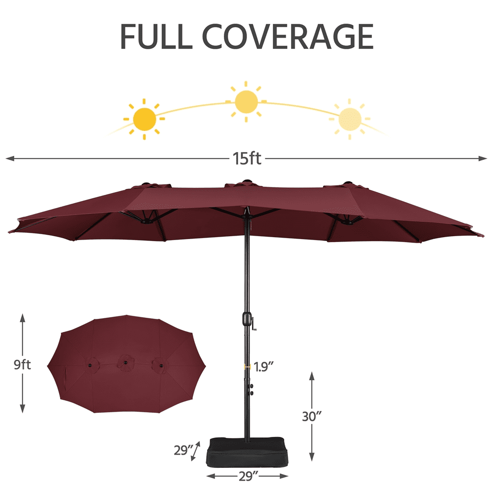Alden Design 15 ft Patio Umbrella Market Extra Large for Outdoor, Burgundy