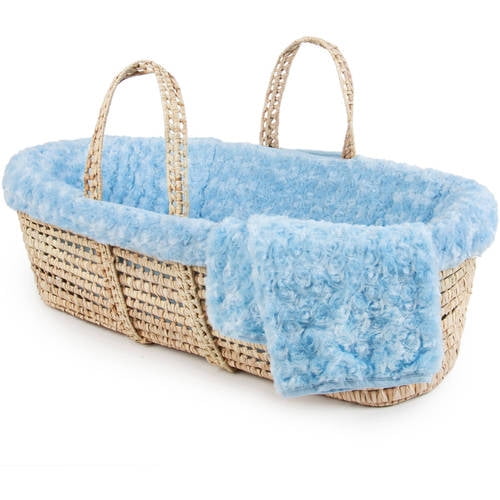 Tadpoles Twisted Fur Moses Basket and Bedding Set, Blue