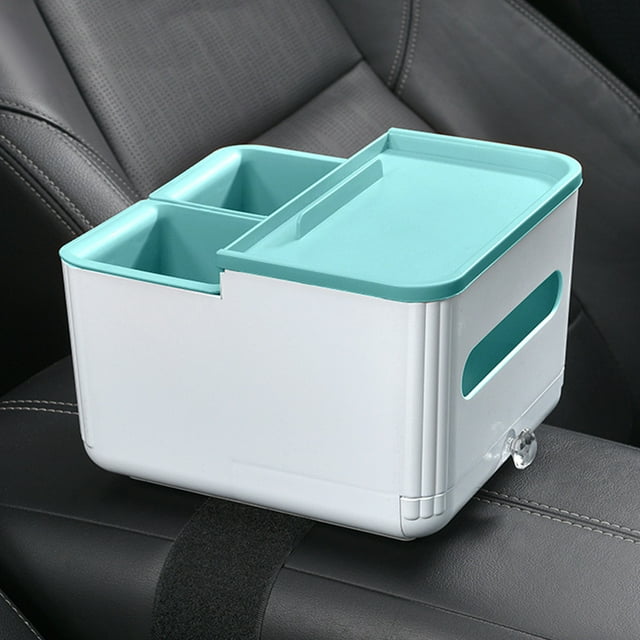Organizador de Reposabrazos de Coche con Portavasos y Portapañuelos – Insertos de Consola de Plástico, Almacenamiento para Reposabrazos de Vehículo que Ahorra Espacio para Accesorios de Interior de