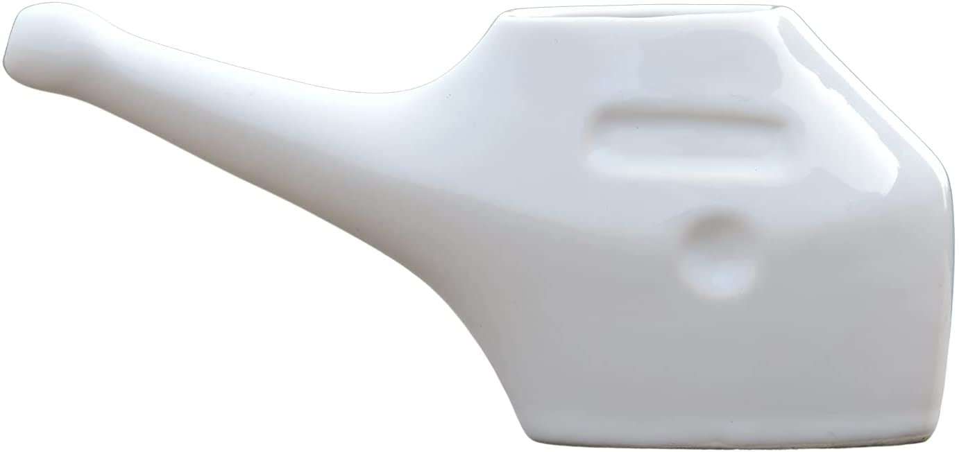 HealthGoodsIn - Traveller's Ceramic Neti Pot for Nasal Cleansing with 5 Sachets Neti Salt