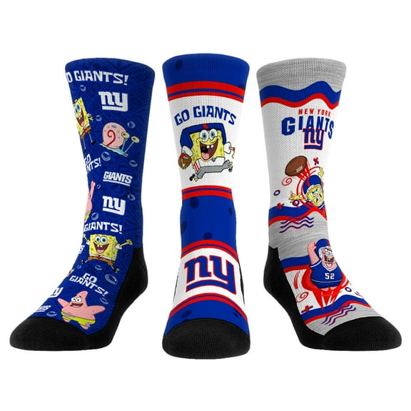 Unisex Rock Em Socks New York Giants NFL x Nickelodeon Spongebob Squarepants 3-Pack Crew Socks Set