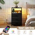 thumbnail image 3 of GUNAITO Led Nightstand with Charging Station Side Table with 3 Drawers End Table with Open Shelf Bedside Table with USB Ports and Outlets Nightstand for Bedroom,Black, 3 of 10