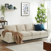 Mooncast 128" Sofa Couch for Living Room,25" Extra Deep Seat Modular Sofa,Comfy Upholstered Oversized Modern Sofa with Usb Ports, Beige