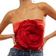 thumbnail image 2 of Gupgi Women 3D Flower Tube Top Summer Solid Color Strapless Bandeau Slim Fit Crop Tops, 2 of 5