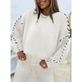 thumbnail image 4 of Females Oversized Sweaters Contrast Stitching Crewneck Sweater Cable Knit Pullover Jumper Pullovers White L, 4 of 8