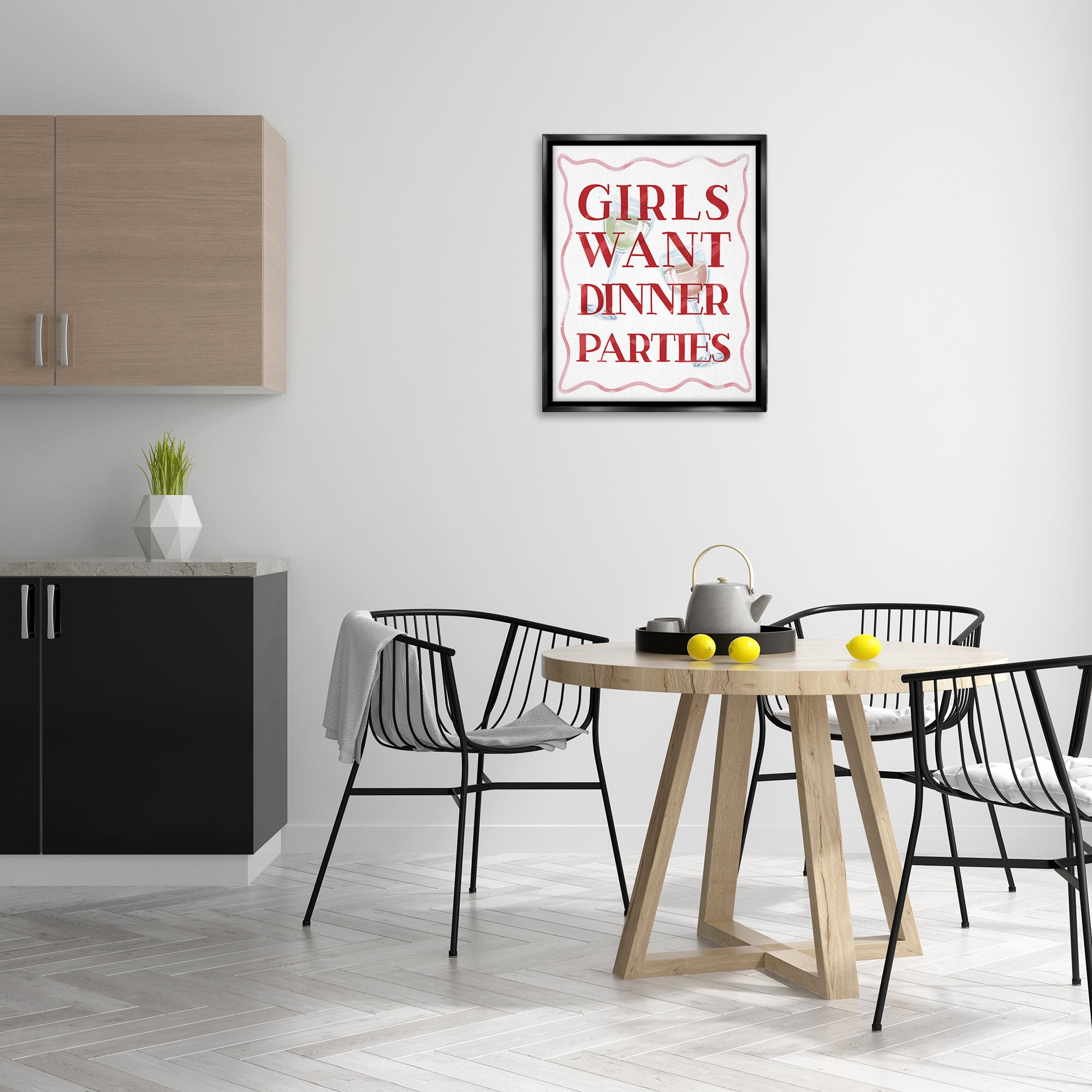 Stupell Industries Girls Want Dinner Parties Food & Beverage Painting Black Floater Framed Canvas Art Print Wall Art, 25 x 31